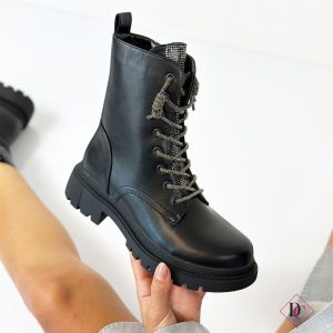 anfibi eleganti neri con lacci di strass de caro calzature