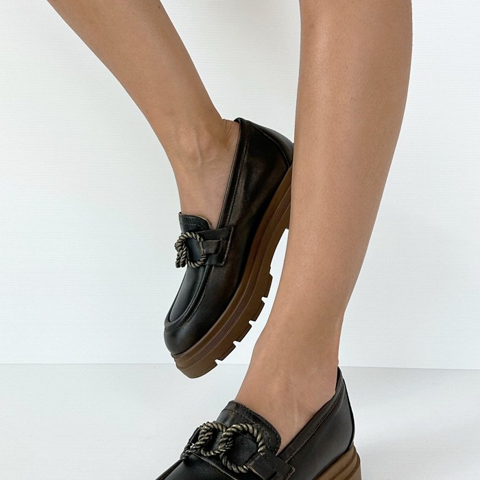 Mocassini Creep vera pelle sneakers platform con fibbia oro Mocassini Creep vera pelle sneakers platform con fibbia oro