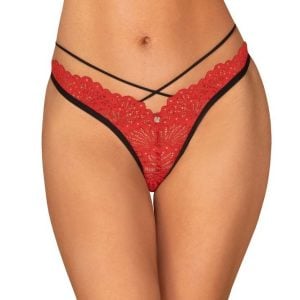 Perizoma Mettia slip in pizzo rosso con stringhe