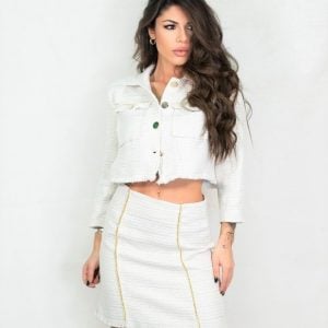 Estephania suit in tweed short skirt + cropped jacket