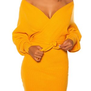 vestito-scollo-a-v-senape