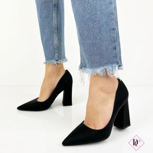 décolleté nere in tessuto con tacco alto largo de caro calzature 4