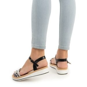 sandali bassi neri con zeppa morbida e strass de caro calzature (4)