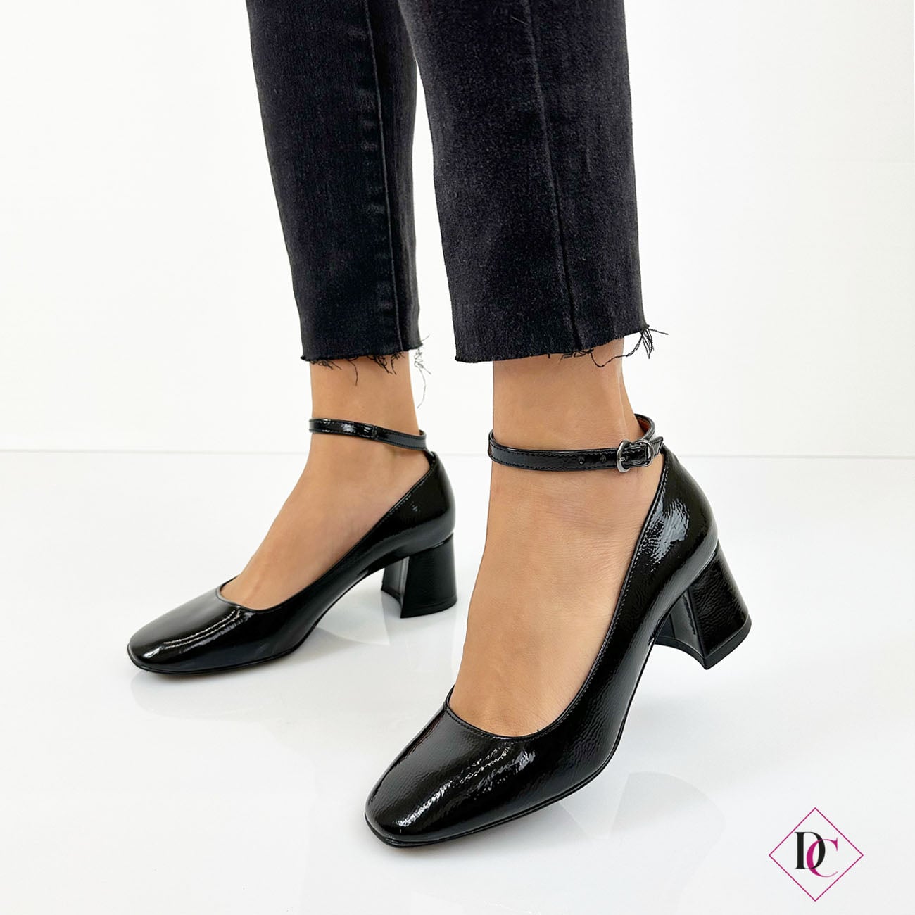 Scarpe Décolleté Donna Con Tacco Medio 8.5 Cm - Mary Jane Punta Tonda, Cinturino Alla Caviglia, Per Feste E Matrimoni