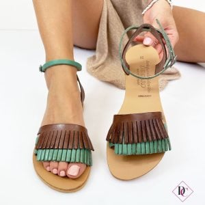 sandali bassi testa di moro verde made in italy vera pelle con frange de caro calzature 3