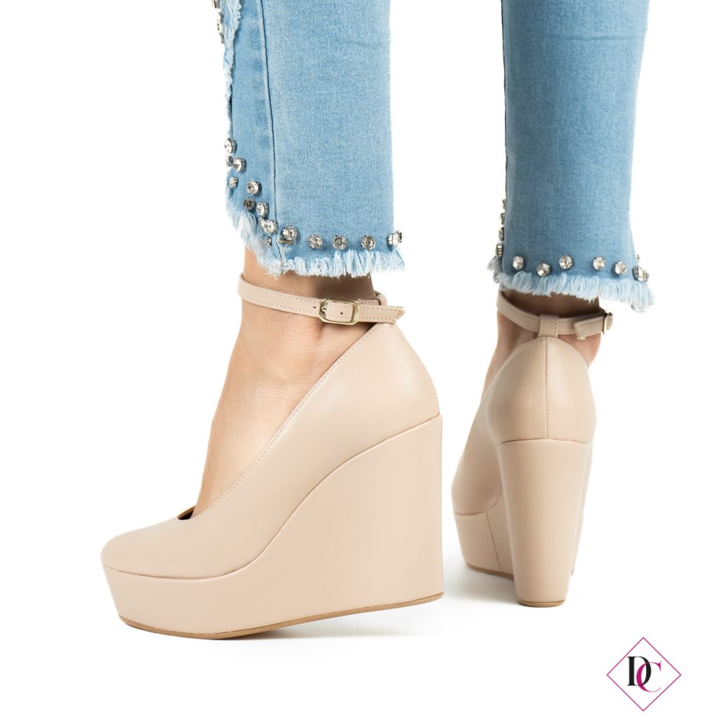Décolleté Donna Marco Tozzi Con Zeppa E Cinturino - Scarpe Vegane, Tacco Comfort 15 Cm