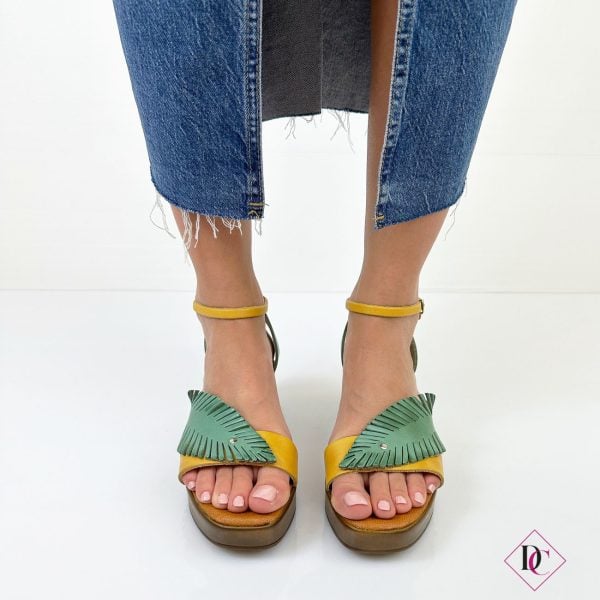 sandali vera pelle e cuoio verde con tacco comodo de caro calzature 2