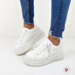 sneakers bianche con zeppa in gomma e orsacchiotto de caro calzature 2
