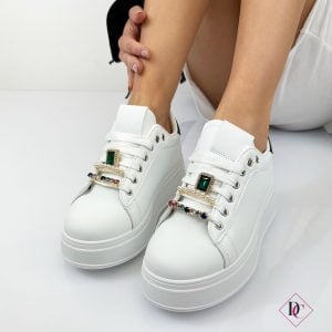 sneakers bianco nero con zeppa alta e fermagli de caro calzature