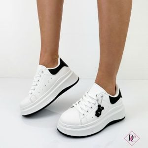 sneakers bianco nero con zeppa ed orso de caro calzature