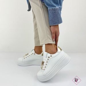 sneakers bianco oro con zeppa platform i gomma de caro calzature