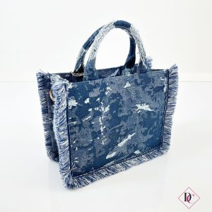 borsa blu jeans shopper con frange e tracolla de caro calzature