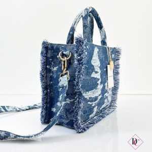borsa blu jeans shopper con frange e tracolla de caro calzature 4