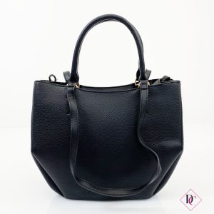 borsa shopper eco pelle nero grande con tracolla de caro 1