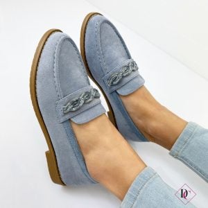 mocassins à ressorts bas en daim bleu de caro calcio