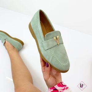mocassini bassi primaverili verde acqua con V oro de caro calzature