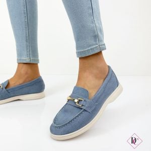 mocassini comodi flessibili scamosciati blu con fibbia oro de caro calzature 4