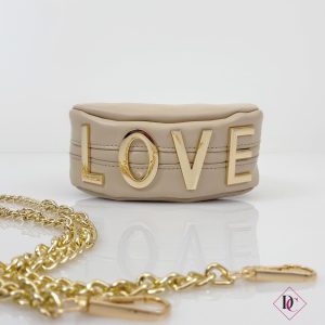 pochette beige borsa piccola particolare con tracolla oro de caro 2