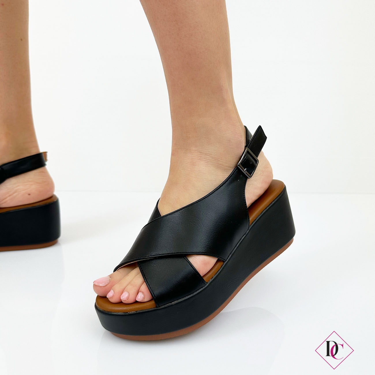 SAS Sandalo Zeppa Delight Donna - Nero/Web, Made In USA, Comfort Con Cinturino