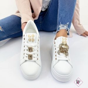 sneakers bianche oro con zeppa e gioeilli de caro calzature 3