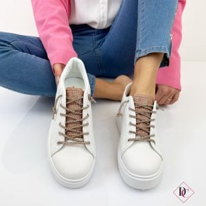 sneakers bianco champagne con zeppa e brillantini de caro calzature 4