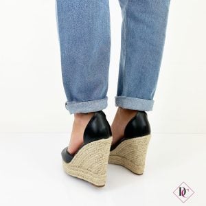 sandales noires à talon haut en corde espadrilles avec bride de caro calcio