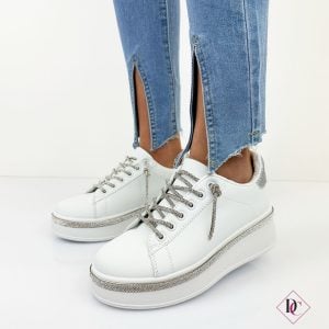 sneakers bianco argento con strass e zeppa de caro calzature 2
