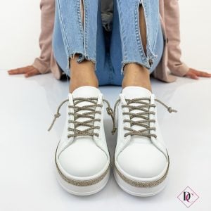 sneakers bianco con strass oro eleganti con zeppa alta de caro calzature