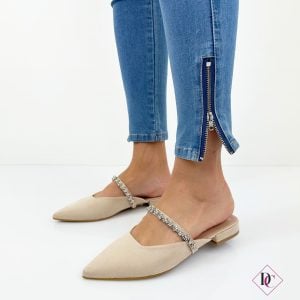 décolleté slingback beige sabot tacco basso con strass de caro calzature 4