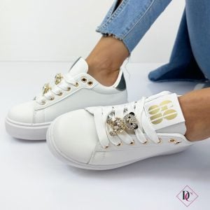 sneakers bianco oro con zeppa platform e orso gioiello de caro calzature 2
