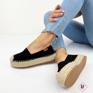 sneakers espadrillas in tela con zeppa in corda nero de caro calzature 4