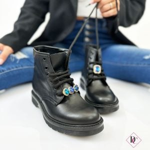 anfibi neri caviglia bassa vera pelle eleganti con gioielli blu de caro calzature 5