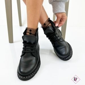 anfibi neri vera pelle mini con caviglia bassa e borchie de caro calzature