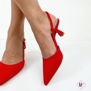 décolleté estive rosso a punta con tacco alto a rocchetto de caro calzature 2
