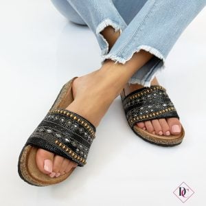 sandali bassi neri ciabatte comode anti sudore con strass de caro calzature