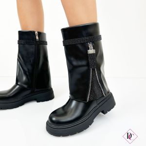 anfibi neri eleganti con gambale risvoltato e strass de caro calzature 5