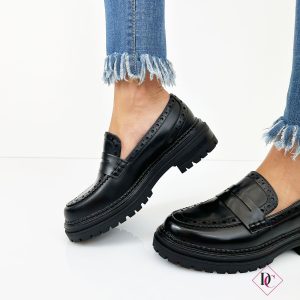 mocassini neri eleganti eco pelle impermeabili con tacco comodo de caro calzature 2