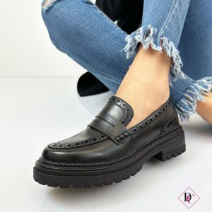 mocassini neri eleganti eco pelle impermeabili con tacco comodo de caro calzature