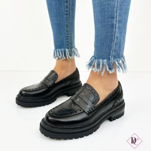mocassini neri eleganti eco pelle impermeabili con tacco comodo de caro calzature 4