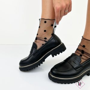 mocassini nero oro eleganti con tacco basso de caro calzature 1