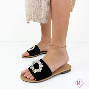 sandali bassi neri con gioiello argento ciabatte de caro calzature 3