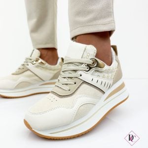 sneakers beige eleganti con zeppa comoda da passeggio de caro calzature 2
