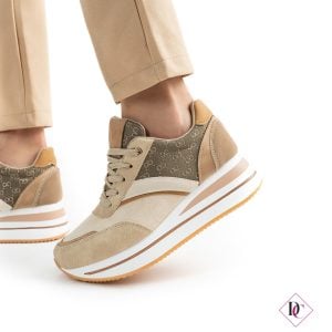 sneakers beige khaki eleganti con zeppa platform in gomma de caro calzature (1)