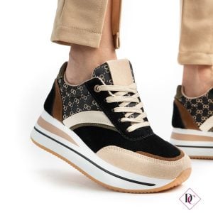 sneakers nero beige casual da passeggio con zeppa alta de caro calzature (2)