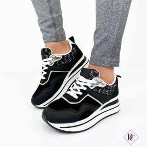 sneakers nero con zeppa alta in gomma eleganti passeggio de caro calzature 1