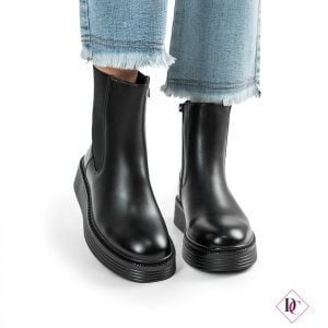 Botas anfibias bajas negras con plataforma, cuña y parte superior elástica de caro calcio (2)