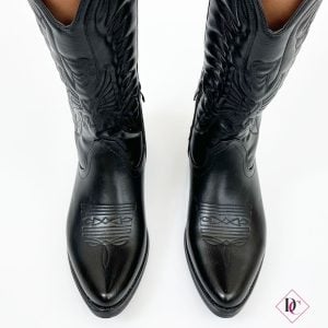 stivali texani eco pelle nero tacco basso gambale ricamato de caro calzature 1