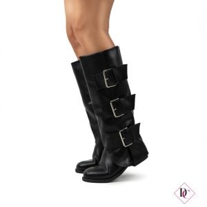 anfibi neri eco pelle stivali camperos con fibbie de caro calzature (2)