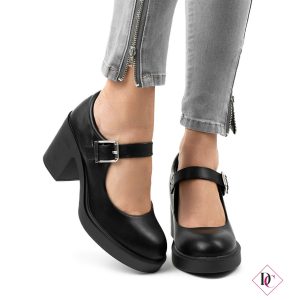 décolleté classiche nere con tacco largo e cinturino sul collo piede de caro calzature 5 (1)