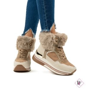 sneakers stivaletti caldi con pelo khaki e zeppa comoda de caro calzature (2)